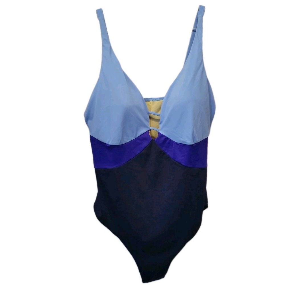 Swimsuits For All Plus Sz 20 Women's  1 Piece Blue Colorblock Adjustable Straps